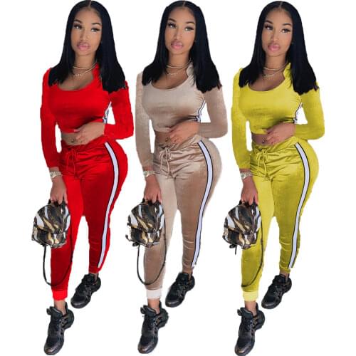 Echoine Autumn Velvet Women Set Long Sleeve Tops Pencil Jogger Sweatpants Suit Tracksuit Two Piece Set Fitness Outfit Matching