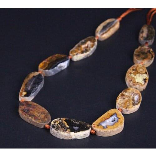 Approx11PCS/strand Natural Brown Raw Crazy Agates Drusy Slab Slice Loose Beads,Gems Stone Nugget Pendants Jewelry Making