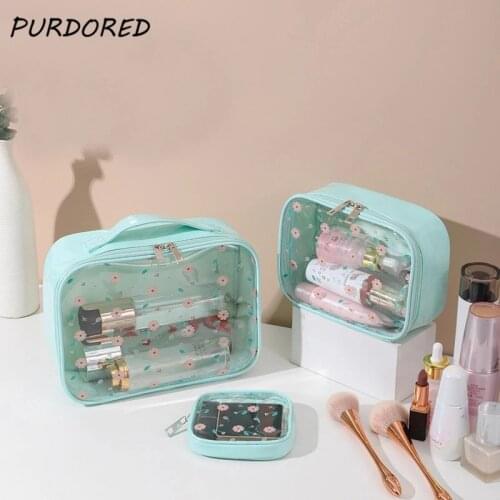 PURDORED 1 Pc Women Cartoon Cosmetic Bag Set Waterproof Clear Lipstick Makeup Bag Travel Toiletry Washing Bag Beauty Case