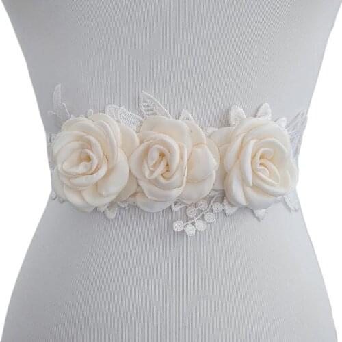 Cream Fashion Female Flower Belt Girl Woman Sash Applique Wedding belt Satin Ribbon Bridal Accessories Dress Gown Decor