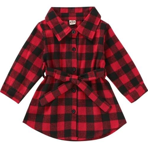 Christmas Toddler Baby Girl Clothes Long Sleeve Plaids Shirt Dress Outfit Set