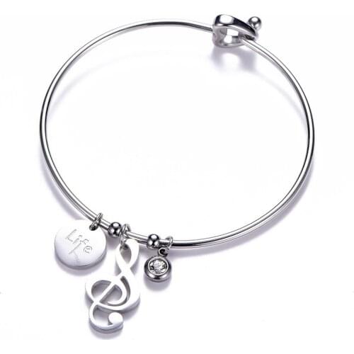 Steel Music Stainless Note Woman Bracelet European Style Crystal Beads Life Letter Bracelet Bangle Boho Jewelry Gift For Freiend