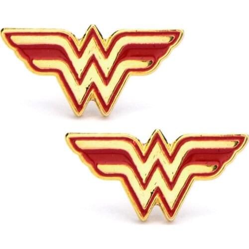 2pcs/pair Comics Womens Wonder Female Cosplay Stud Earrings Red & Gold Tone Cosplay Accessories