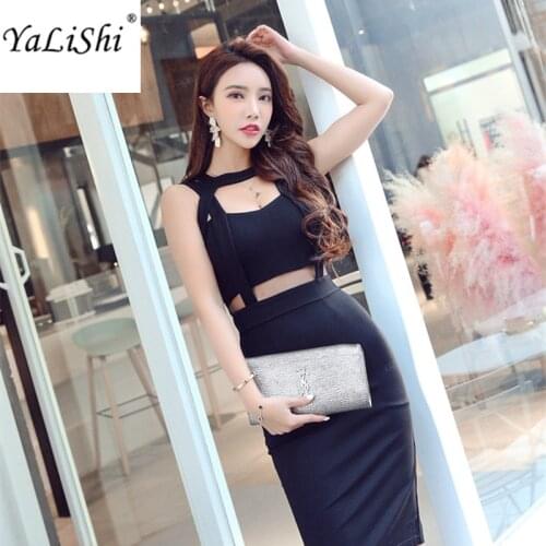 2021 New Spring Women Dress Sexy Party Office Bodycon Vestidos O-Neck Bandage Dresses Sleeveless Black Hollow Out Pencil Dress