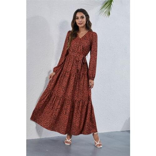 2021 Autumn New Women Dresses Sexy V Neck Floral Print Boho Casual Dress Long Sleeve A Line Dress Wrap Robe Party Clothes