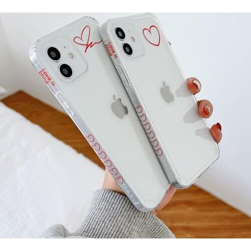 Simple Love couples phone case for iphone 12 12Pro Max xr x 7 8 plus 11 pro max cute TPU Transparent Side pattern back cover
