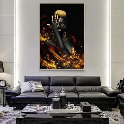 Black and Golded African Nude Woman Oil Painting on Canvas Posters and Prints Wall Art Pictures for Living Room Decor No frame