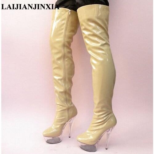 LAIJIANJINXIA Women Night Club Sexy 17cm High Heel Over The Knee Boots Party Clear Platform Shoes Platform Pole Dance Shoes