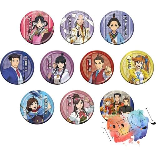 Gyakuten Saiban 6 Game Badge Ace Attorney Apollo Justice Phoenix Wright Kitzuki Kokone Trucy Maya Fey Metal Badge Brooch Pin