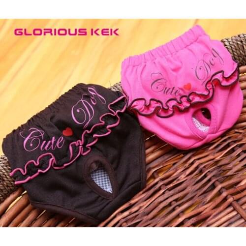 Washable Dog Diapers Sanitary Shorts Pants Reusable Pet Diaper with Ruffles and Cute Print Female Dog Cover Up for Small Dogs