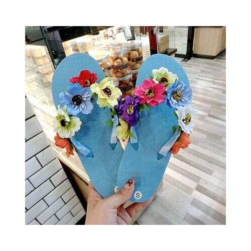 New arrival summer time fashion women handmade Flower flip flops women casual comfortable holiday candy color slippers