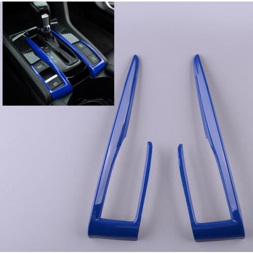 2Pcs Car Interior Gear Shift Box Strip Cover Trim Moulding Decoration Blue ABS Plastic fit for Honda Civic 10th 2016 2017 2018