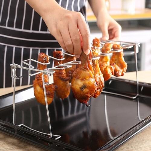 Stainless Steel Grill Rack Chicken Leg Wing Holder for Kitchen Oven Camping Barbecue Grill Rack Vertical Roaster Stand BBQ Tools