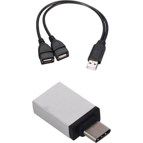 Y Splitter Adapter Cable & Alloy USB 3.1 Type C Male To USB 3.0 Female OTG Data Charge Adapter
