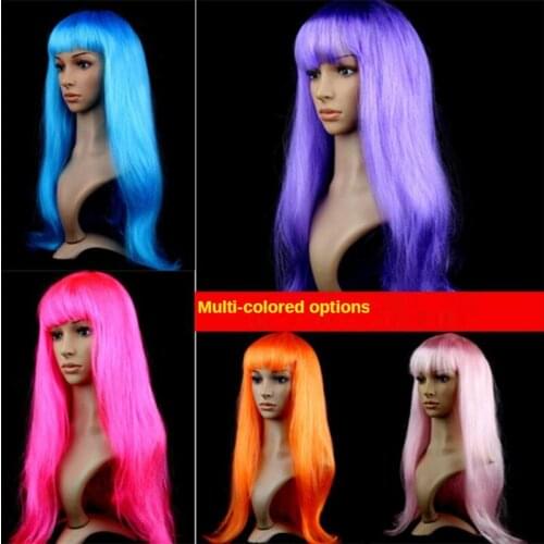 Party Colourful Long Straight Hair Multicolor 60Cm Comic and Animation Princess Oblique Bang Wig For Cosplay Halloween Christmas