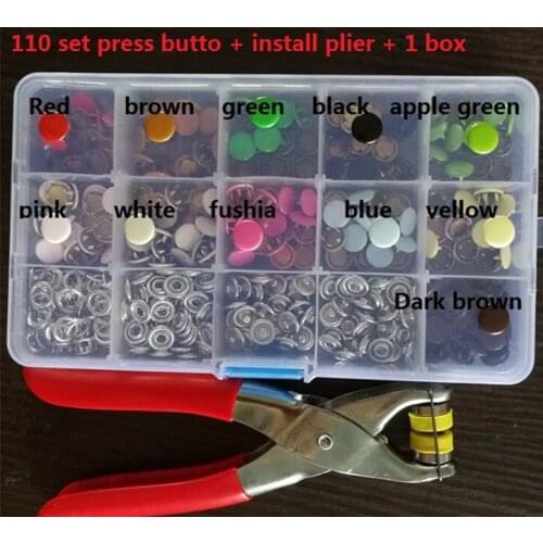100set 200set 9.5mm Mixed colors Prong Snap Buttons Combined Fastener & One Pliers For Prong Snap Poppers Dummy Clip Wholesale