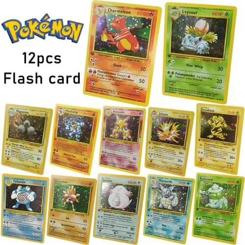 12PCS Pokemon Star Flash Cards Charizard Blastoise Venusaur Ninetales Mewtwo Zapdos Game Collection Pokemon Cards Kid Toy Gift