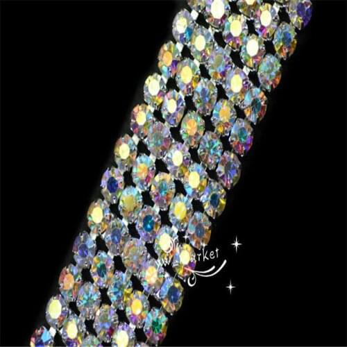 2 row 3 row 4 row 6 row crystal AB rhinestone trim close silver chain wedding decoration sewing accessories 1 yard