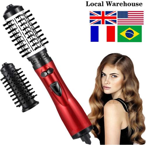 2 in 1 Multifunction Hot Hair Comb Dryer Volumizer Rotating Roller Brush Salon Hot Air Paddle Styler Straightener Curler Comb