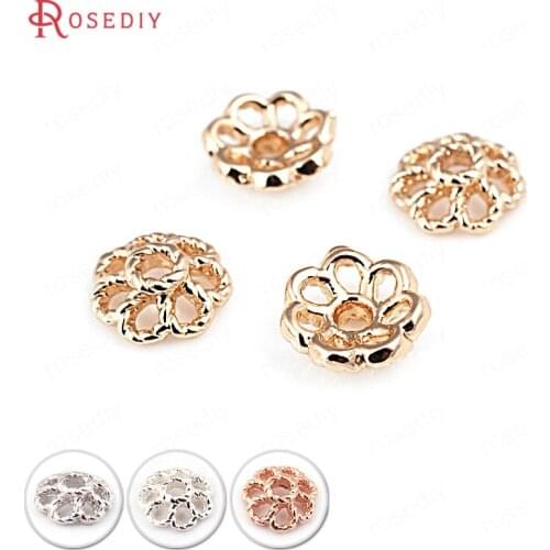 20PCS 8MM 24K Gold Color Silver Color Rose Gold Color Brass Beads Caps High Quality Diy Jewelry Findings Accessories