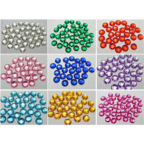 200 Mixed Colour Acrylic Flatback Faceted Round Rhinestone Gems 10mm No Hole