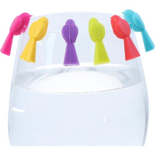 6PCS (Mixed Color) Silicone Bird Tits Wine Glass Mark Wine Glass Recognizer Cup Distinguisher