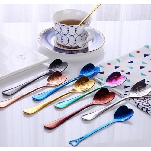 7 Colors Couple Spoon Heart Shaped Spoon Stainless Steel Spoon Coffee Tea Spoon Dessert Stiring Spoon Type A/B Stirring Spoon