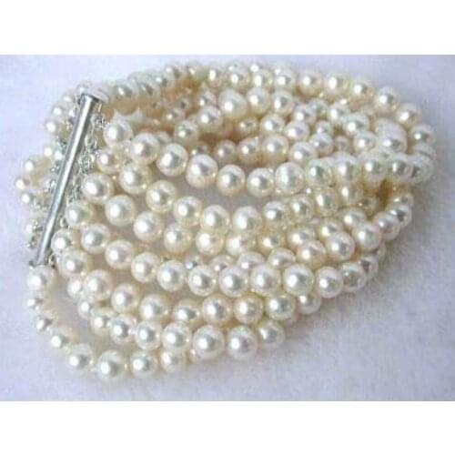 8 rows 6-7mm white fresh water pearl bracelet 7.5 inch>>> Free shipping