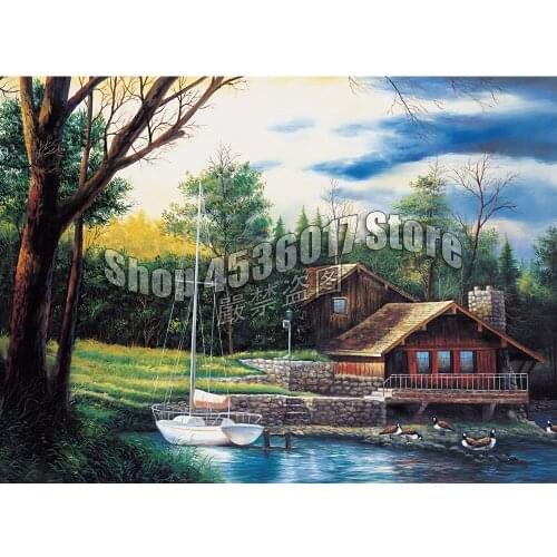 Diamond Mosaic Boats Summer Cabins Full Diy Diamond Painting Cottages House Diamond Embroidery Home Decoration Cross Stitch Kit