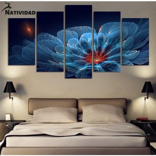 No Frame Modern Electronic Painting Flower Picture Canvas Painting Abstract Flower Blue Print Poster Living Room Wall Home Decor