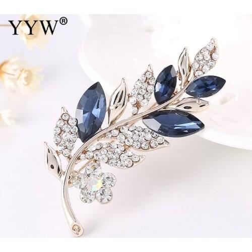 Women Brooches Trendy Rhinestone Fashion Crystal Leaf Brooch Elegant Party Bouquet Brooch Jewelry Pins Birthday Lady Gift
