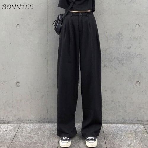 Wide Leg Pants Women Solid Simple Loose High Waist Autumn Feminino Trousers All-match Leisure Fashion Streetwear Korean Style