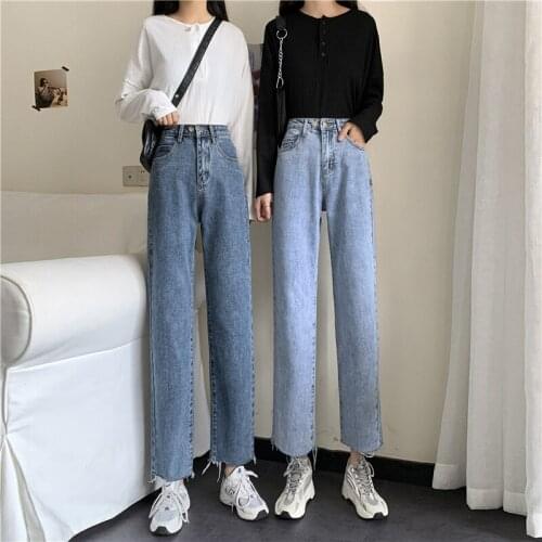Summer Denim Jeans Pants Women Korean High Waist Long Trousers Streetwear Boyfriend Long Straight Pants Spring Wide Lge