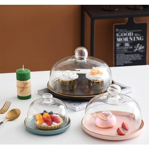 European style ceramic cake dessert bread fruit dessert nuts sushi plate salad pasta steak plate with glass cover