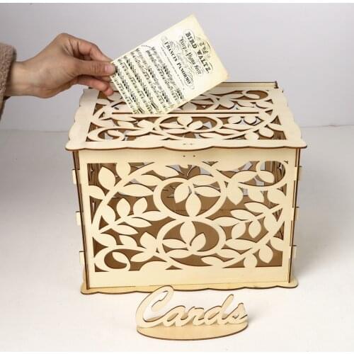 Rustic Wood Wedding Card Box DIY Gift Card Boxes Decorative Wooden Wedding Money Box Holder for Reception Anniversary Party