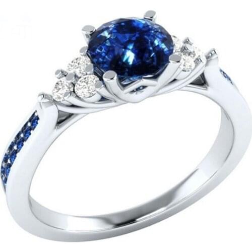 Exquisite Blue Zircon Engagement Ring Fashion Simple Female Romantic Birthday Gift Factory Wholesale