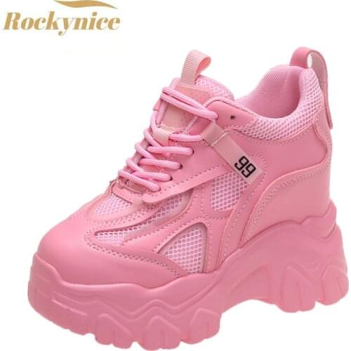 Chunky Sneakers Women New 2021 Autumn High Platform Mesh Dad Shoes Women Casual Trainer Sneakers Thick Sole Vulcanize Shoes 10cm