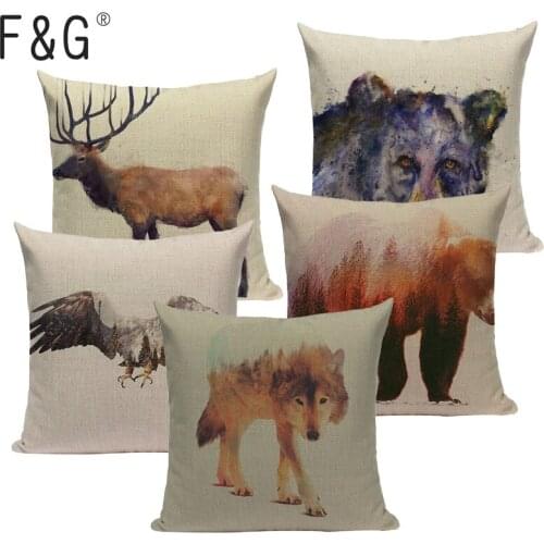 Lovely Animal Polyester Creative Rabbit Cushion Cover Pug Wolf elk Decorative Pillows Cover for Sofa Kussenhoes custom Art