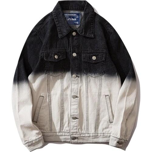 Hip Hop Gradually Print Streetwear New Fashion Mens Retro Punk Rock Denim Jeans Jacket Mens Top