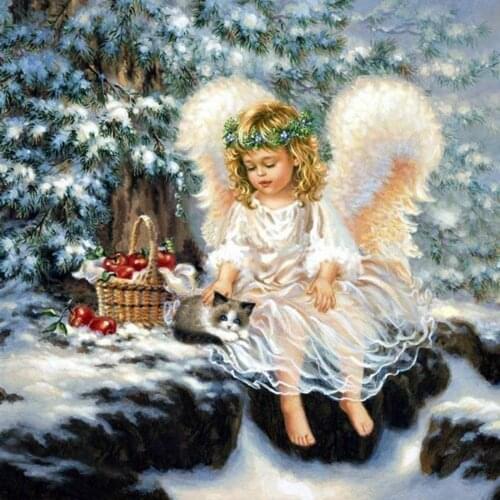 Carton Angel DIY Cross Stitch 11CT Embroidery Kits Craft Needlework Set Printed Canvas Cotton Thread Home Decoration On Sale