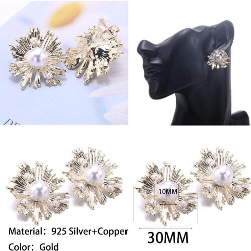 New Fashion Irregular Round Pearl Earrings Geometric Hollow Out Pendant Inlaid Pearl Earrings Cute Earrings