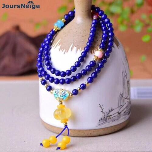 Wholesale Natural Stone Bracelets Lapis Lazuli Round Buddha Beads with Lantern Pendnat Crystal Bracelet For Women Men Jewelry