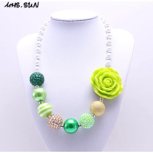MHS.SUN Green Color Flower Christmas Kid Chunky Necklace Bubblegum Bead Baby Girl Chunky Necklace Jewelry For Toddler Children