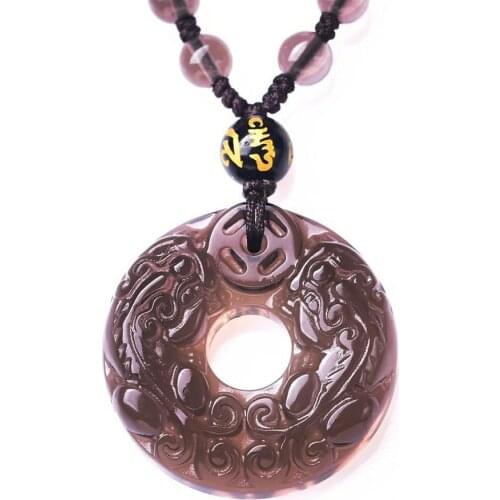 Black Ice Obsidian Pixiu Necklace Pendant Circle Jade Pendant Lucky Pendants With Chain Jade Jewelry