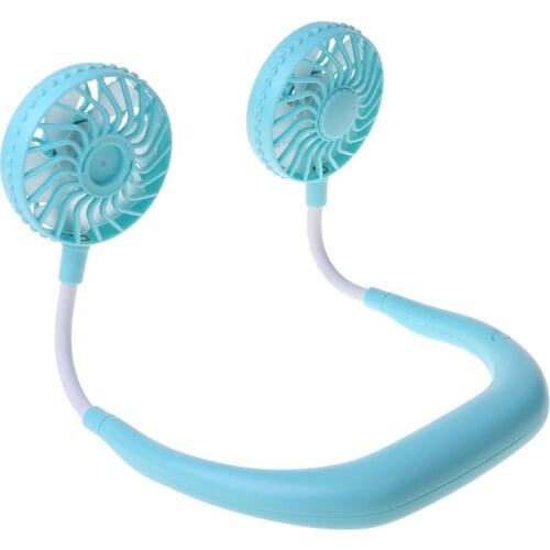 Portable USB Rechargeable Dual Head Neck Hanging Fan Mini Air Cooler for Outdoor K1KD