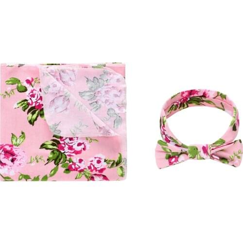 Miracle Baby 100% Cotton Baby Newborn Swaddle Blanket Headband Baby Swaddle Set Blanket Wrap with Cap for 0-6 Months Baby Props