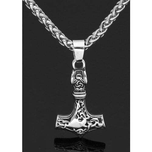 Nordic viking stainless steel rune small thor hammer Mjolnir pendant necklace with valknut gift bag