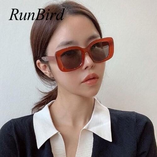 RunBird 2020 Vintage Square Sunglasses Oversized Women Men Brand Design Thick Frame Retro Brown Sun Glasses Shades Female 5463