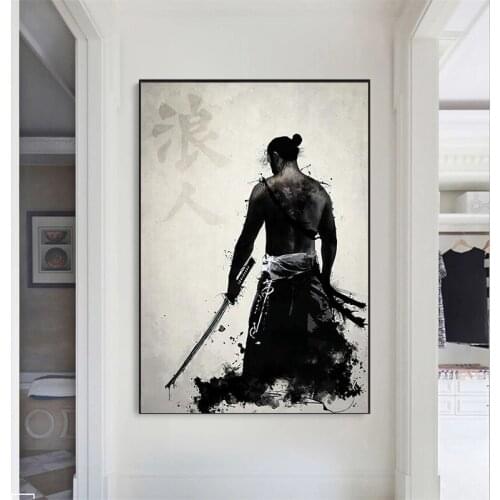 Modern Japanese Samurai Poster with A Sword HD Version Canvas Character Posters and Prints Living Room Home Decoration Mural