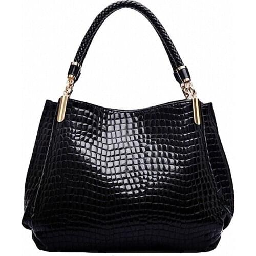 Women Crocodile Pattern Handbag PU Leather Large Shoulder Bag Black Female Hobos Bag Alligator Handbag Messenger Bags